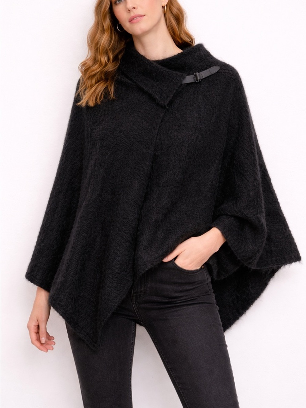 Eileen Fisher Mohair Shawl Poncho Sweater One Size Black